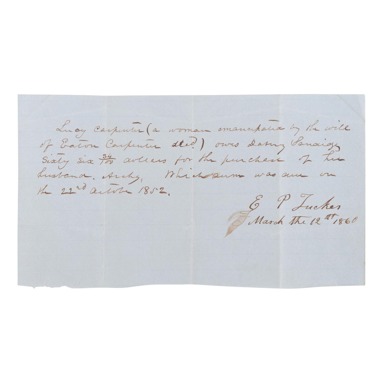 [African Americana] Formerly Enslaved Woman Owes a Debt for Buying Her Husband's Freedom