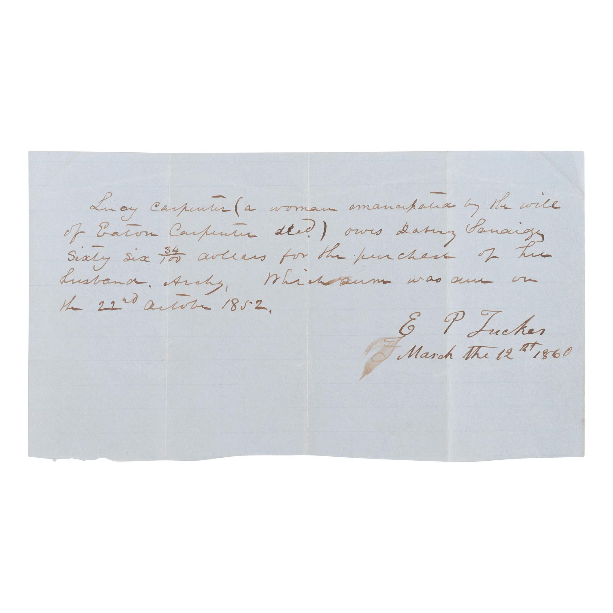 [African Americana] Formerly Enslaved Woman Owes a Debt for Buying Her Husband's Freedom