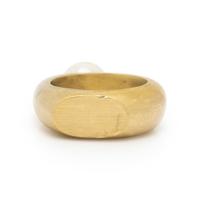 CULTURED PEARL, DIAMOND, AND YELLOW GOLD RING