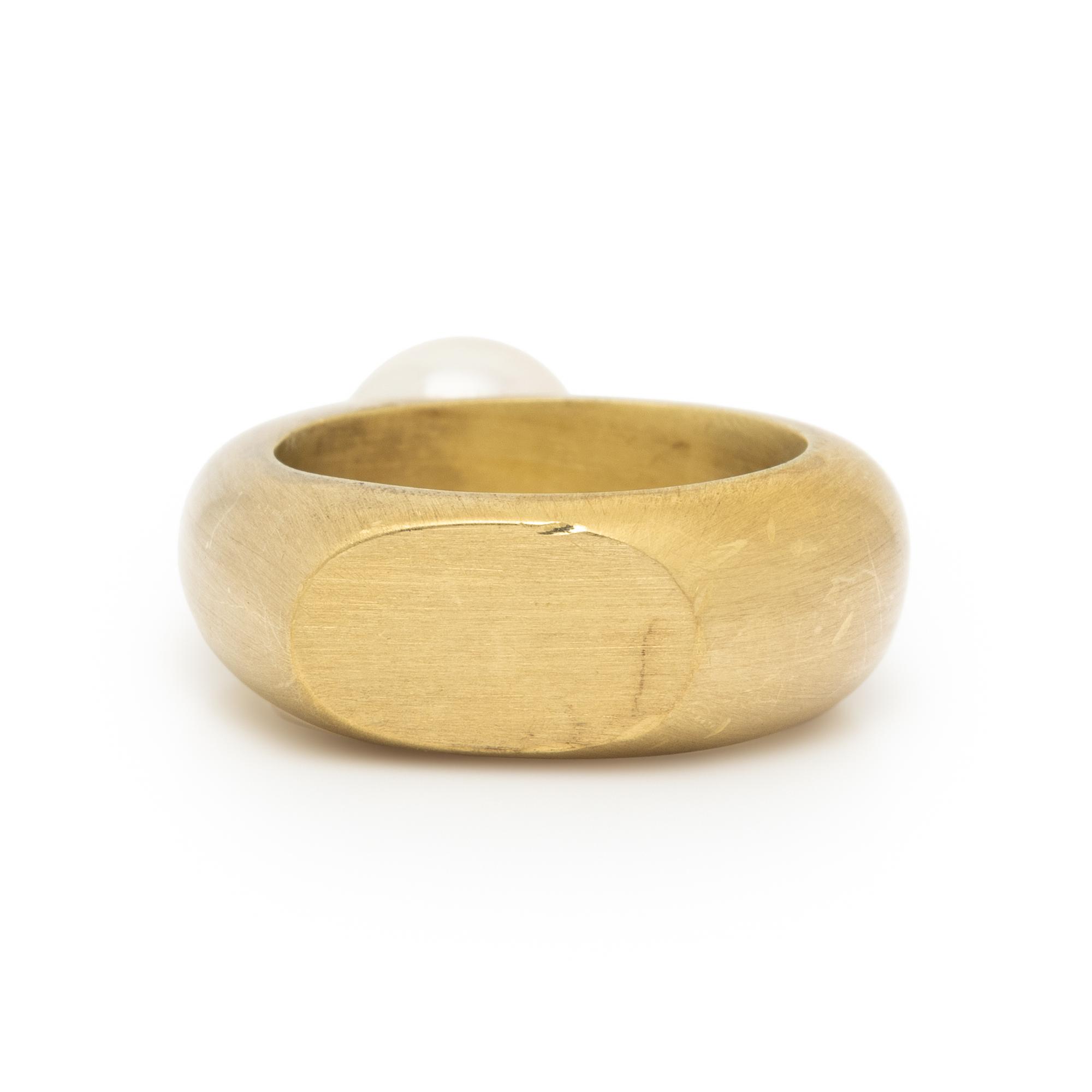 CULTURED PEARL, DIAMOND, AND YELLOW GOLD RING