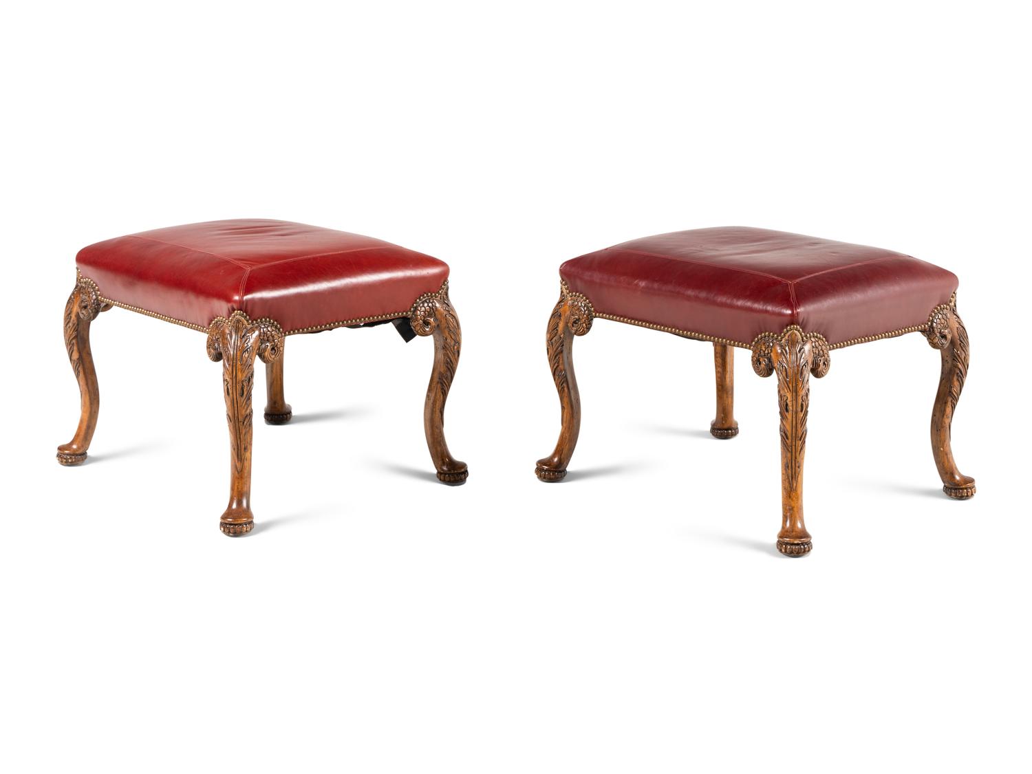 A Pair of George II Style Carved Walnut Stools