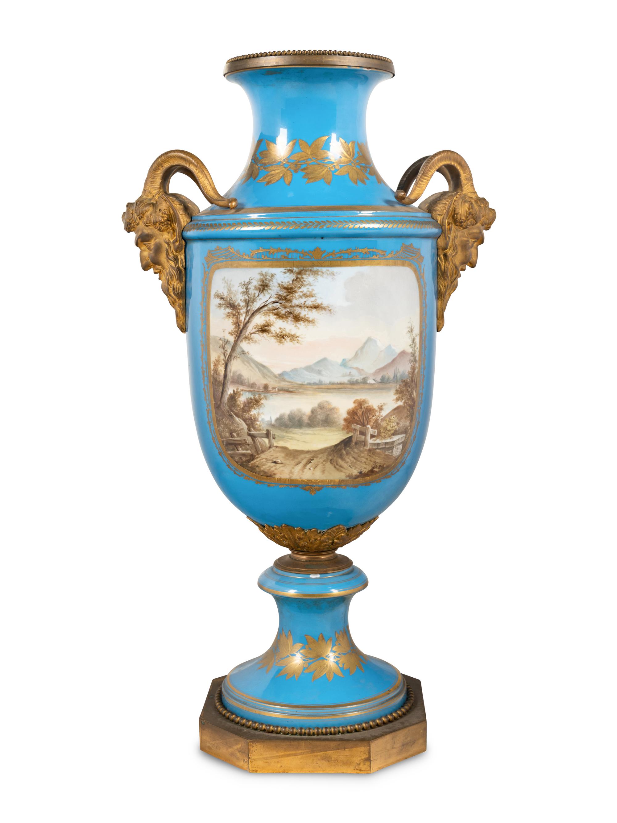 A Large Gilt Bronze Mounted Sèvres Style Porcelain Vase