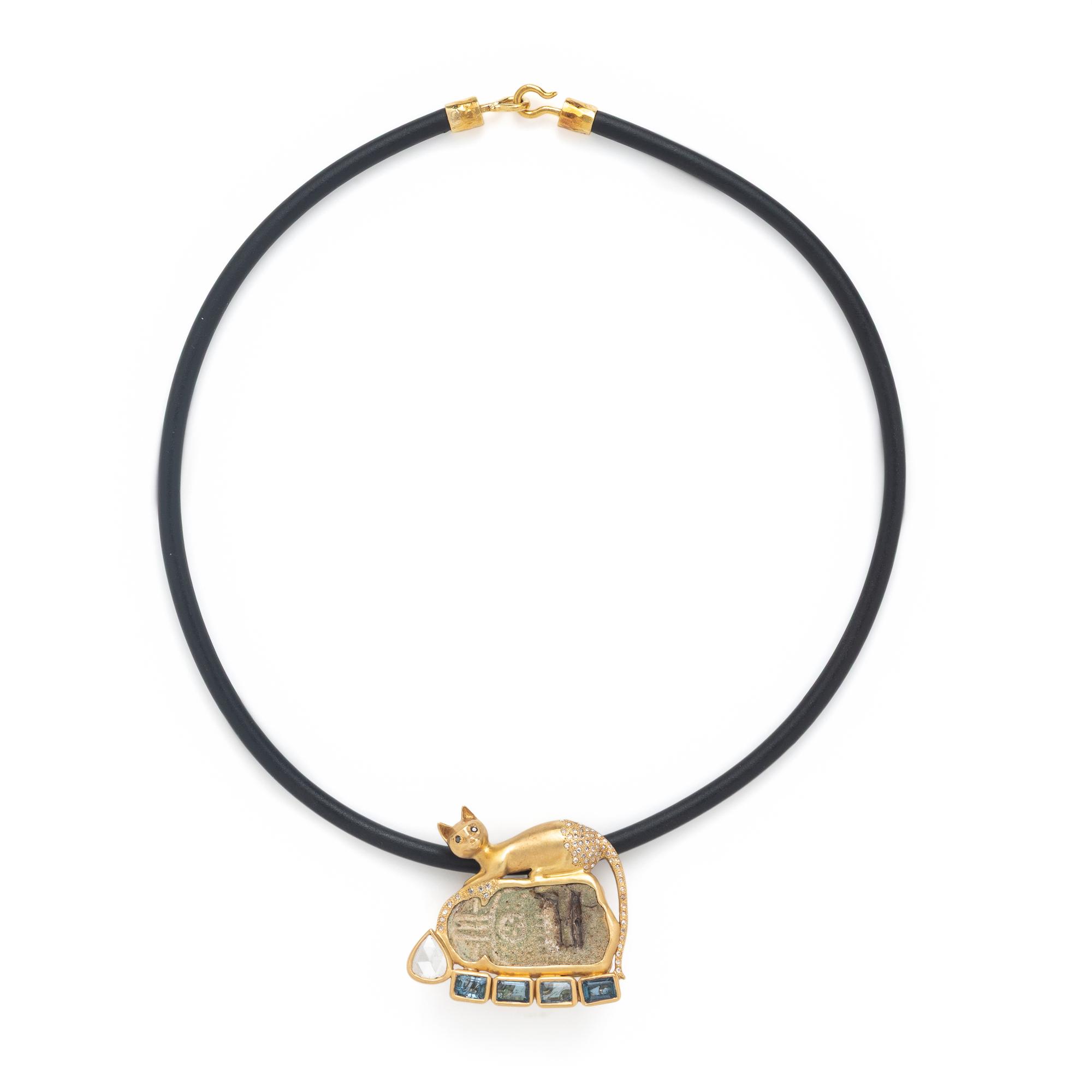 Coomi, Egyptian Scarab, Diamond, and Yellow Gold Cat Necklace