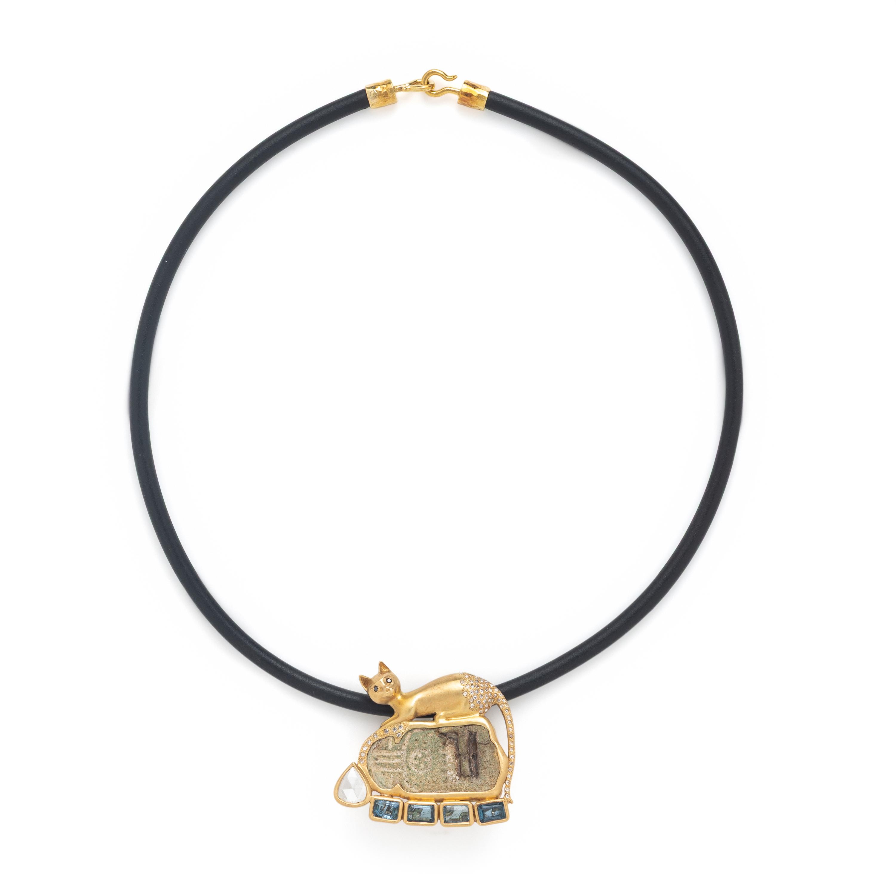 Coomi, Egyptian Scarab, Diamond, and Yellow Gold Cat Necklace
