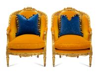 A Pair of Louis XV Style Giltwood Bergères