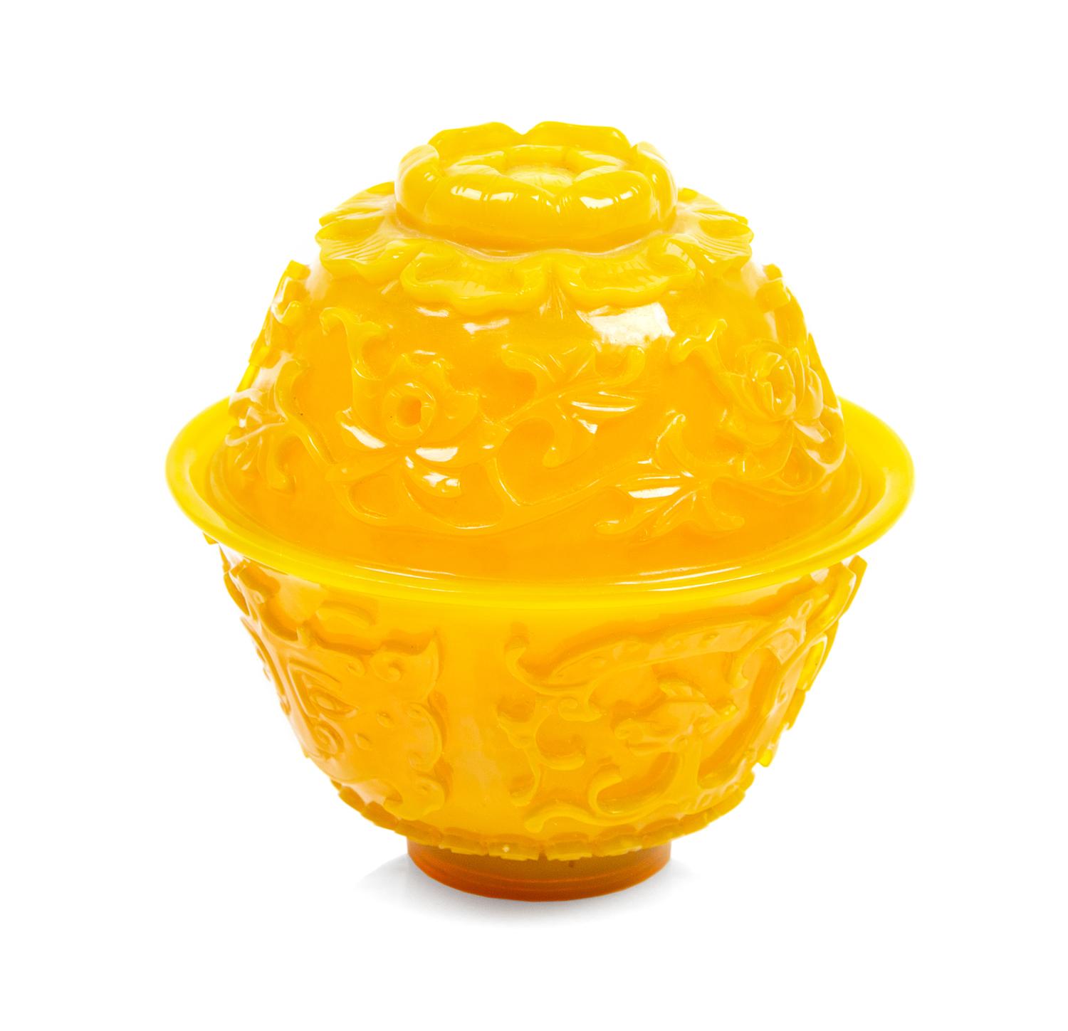 A Yellow Peking Glass Bowl and Cover