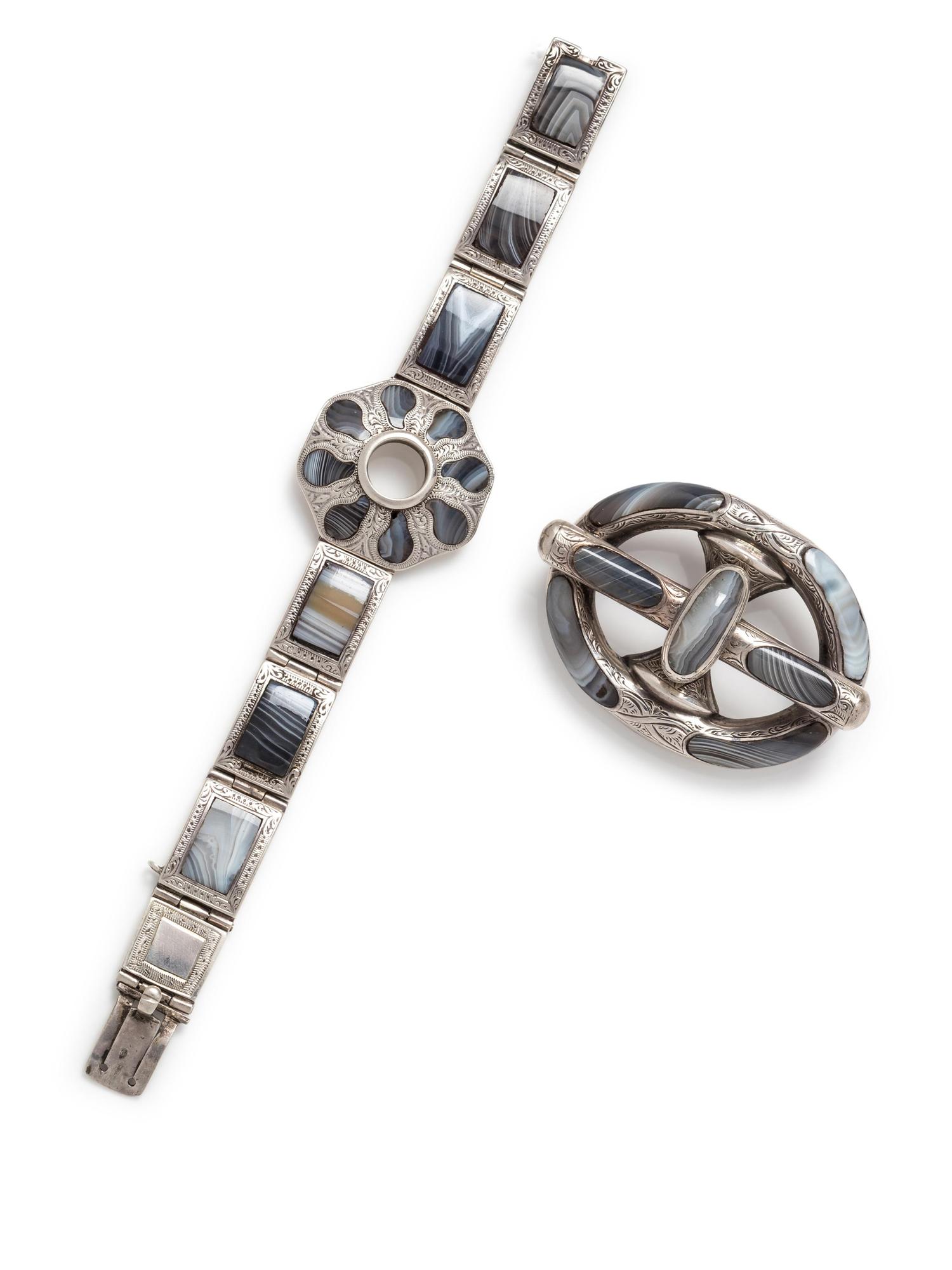 A Collection of Silver and Agate Jewelry, Scottish,