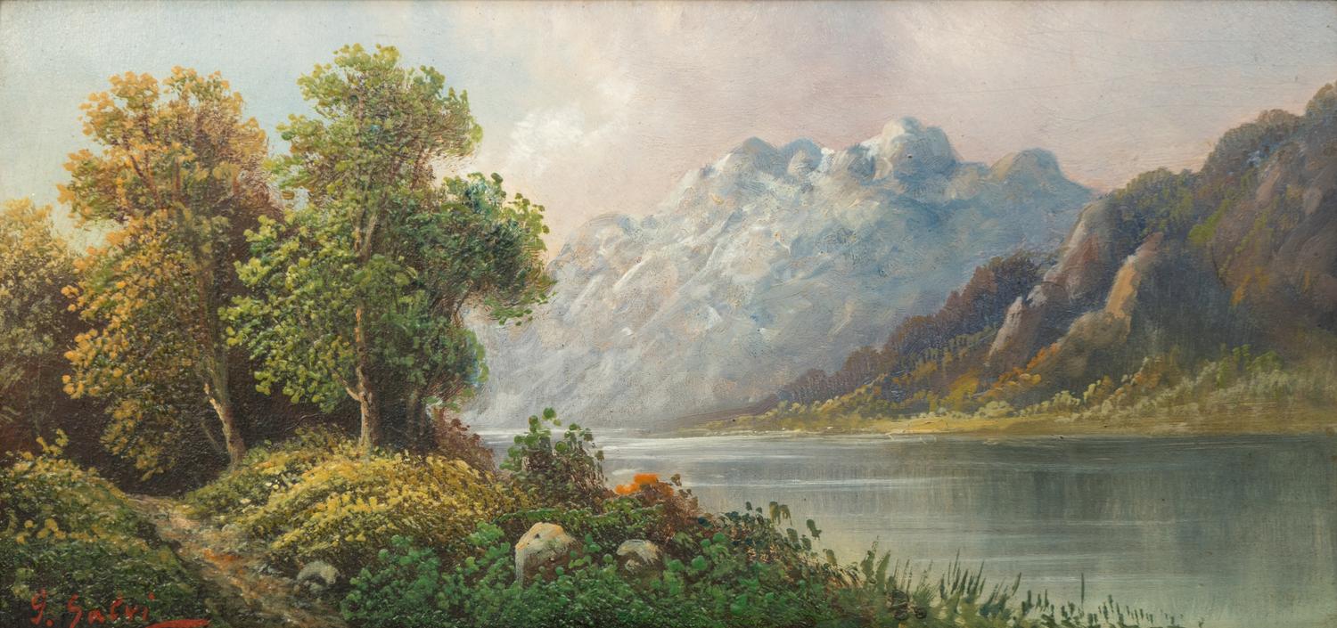 Francis E. Jamieson and G. Galvi, 20th Century Mountainous Landscapes (two works) oil on canvas and oil on panel 16 x 24 inches and 6 x 12 inches.