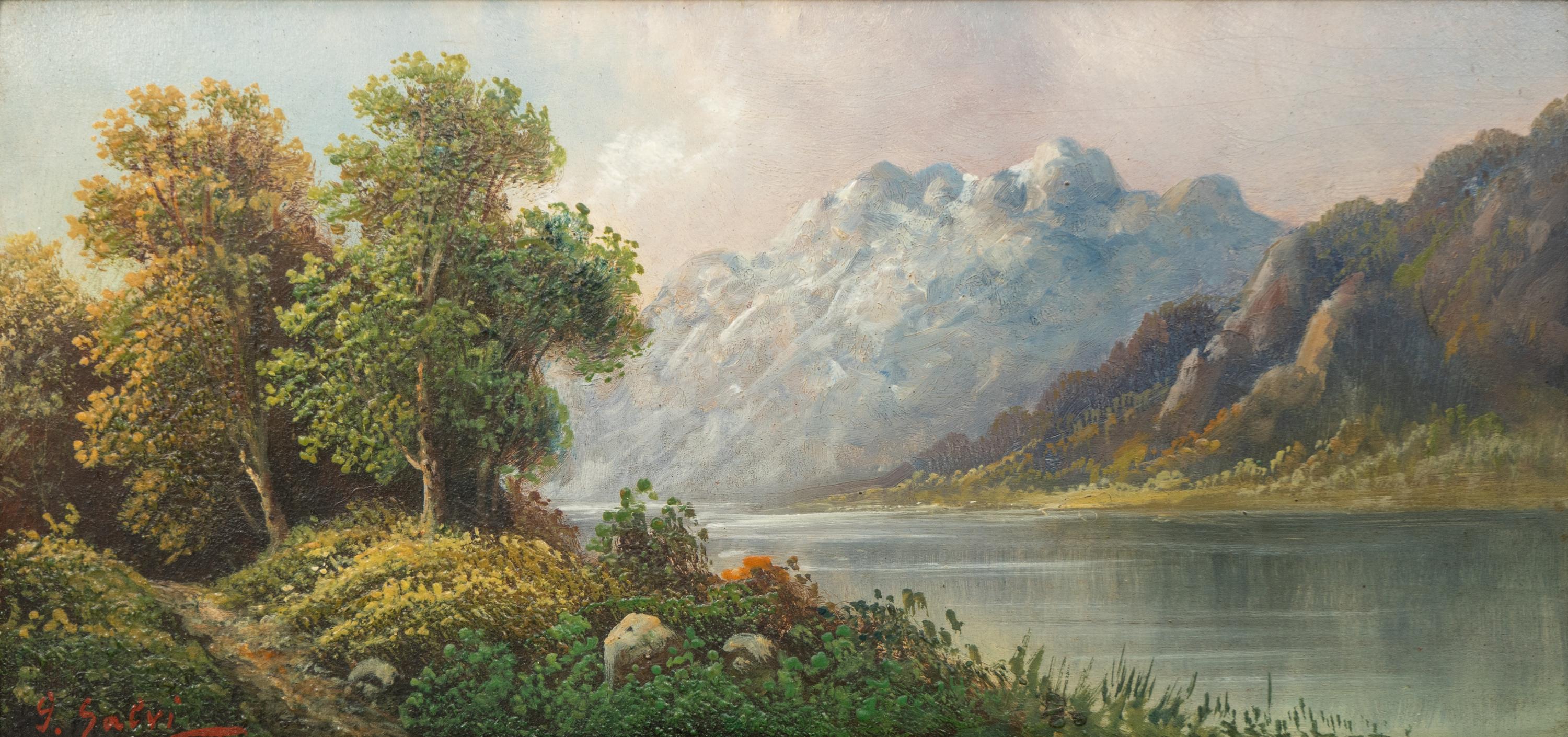 Francis E. Jamieson and G. Galvi, 20th Century Mountainous Landscapes (two works) oil on canvas and oil on panel 16 x 24 inches and 6 x 12 inches.