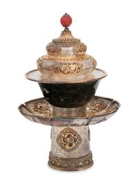 A Tibetan Silver and Spinach Jade Tea Set
