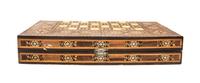 A Syrian Marquetry Inlaid Game Board Height 2 3/4 x width 15 1/4 x depth 7 1/2 inches (closed.)