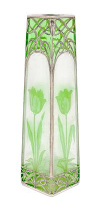 An Art Nouveau Cameo and Frosted Silver Overlay Glass Vase Height 11 inches.