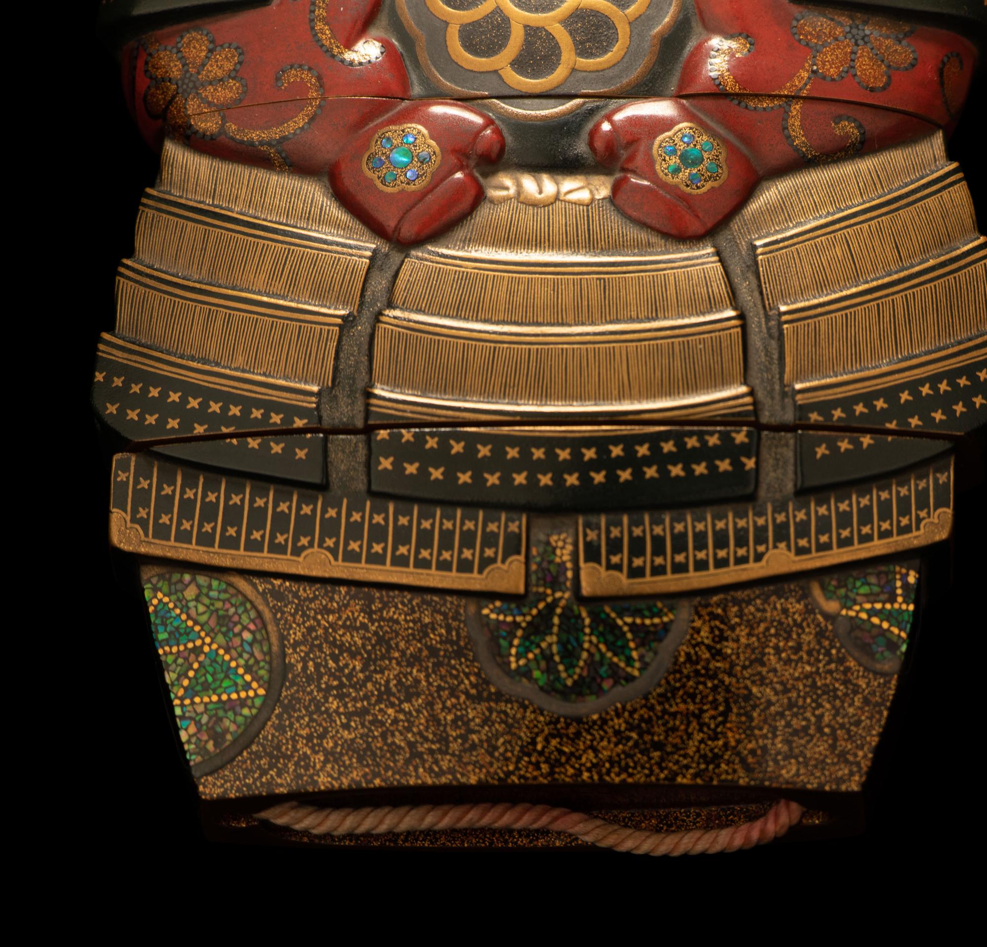 A Large Japanese Gold, Red and Black Lacquer Three-Case Inro