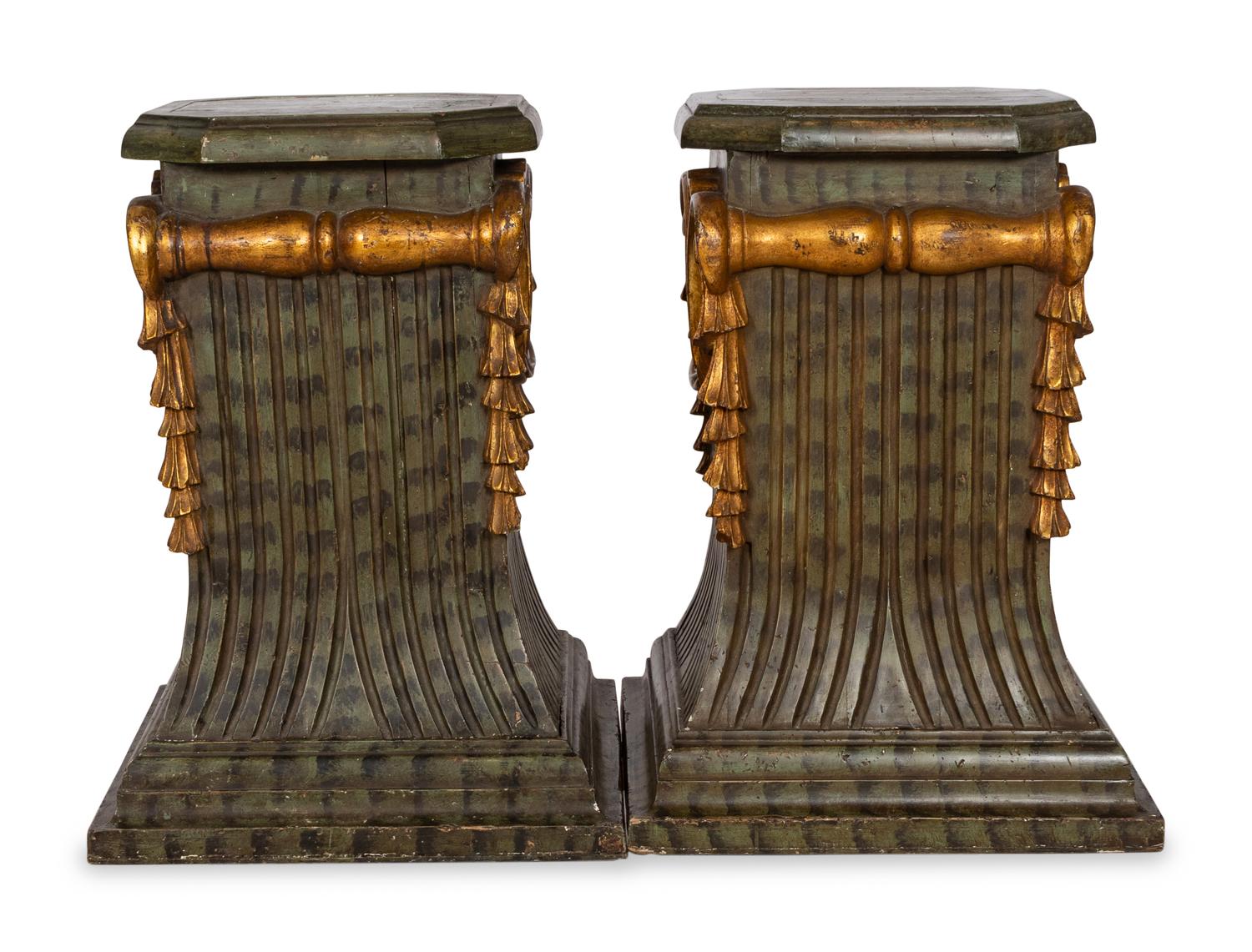 A Pair of Large Italian Polychrome and Giltwood Pedestals
