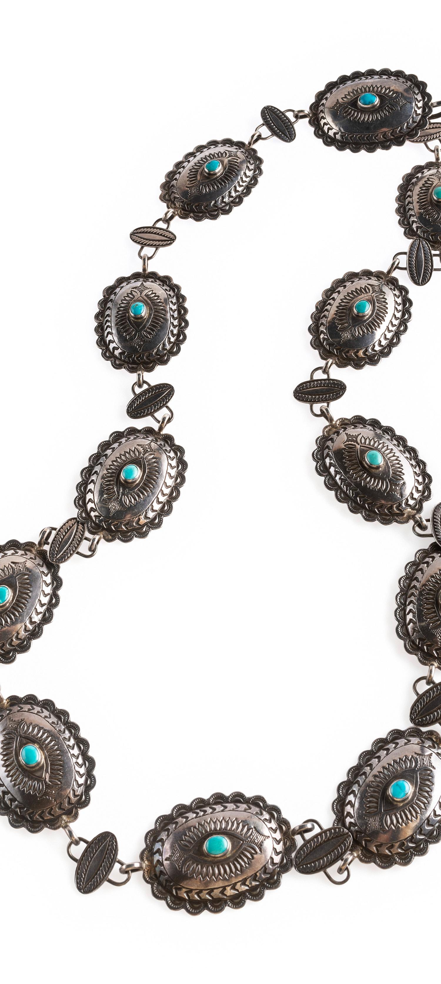 Navajo Silver and Turquoise Link Concha Belt