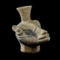 An Inca Terracotta Llama Head Vessel