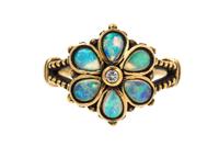 A 14 Karat Yellow Gold, Opal and Diamond Ring, 2.20 dwts.