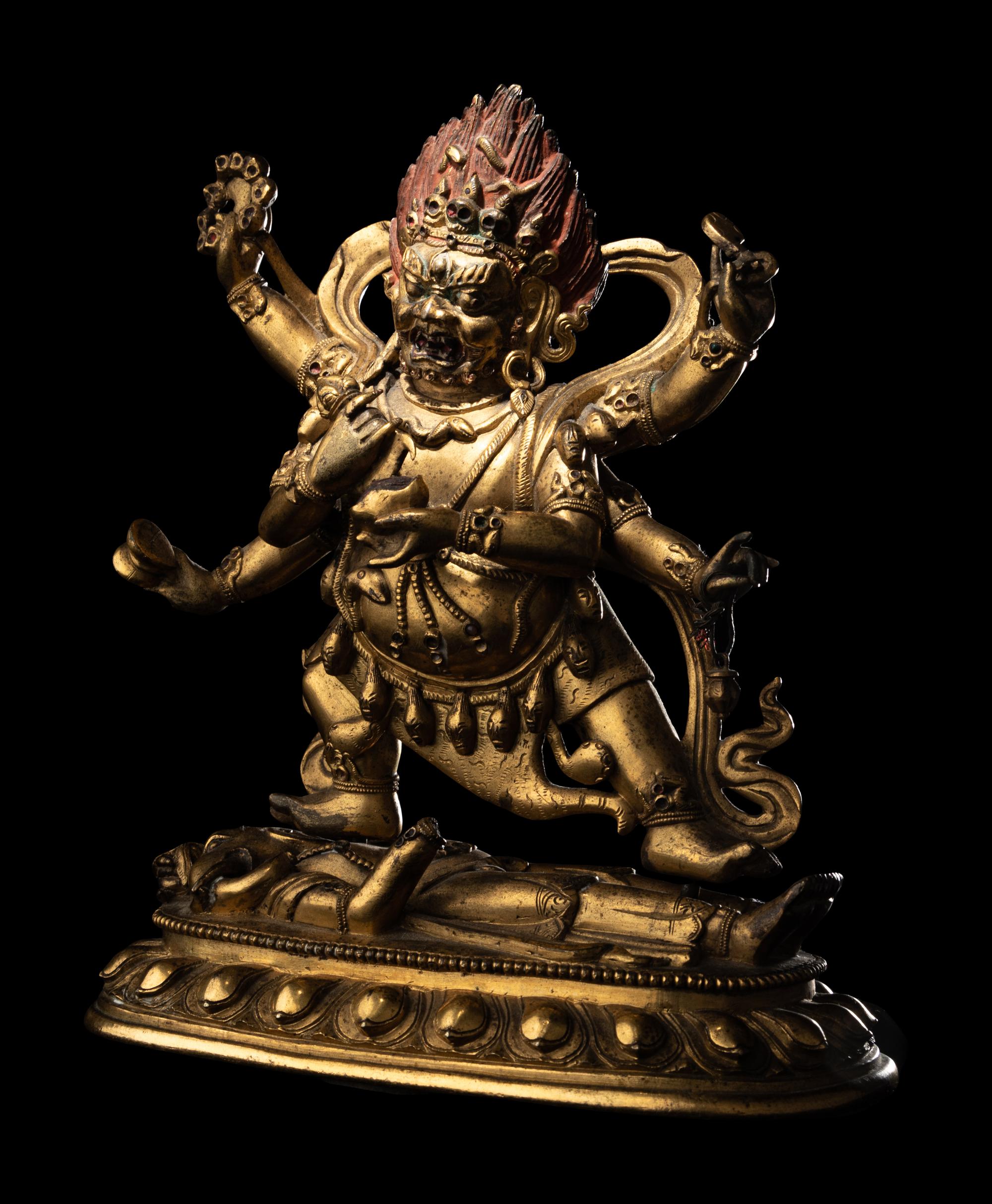 A Sino-Tibetan Gilt Bronze Figure of Mahakala