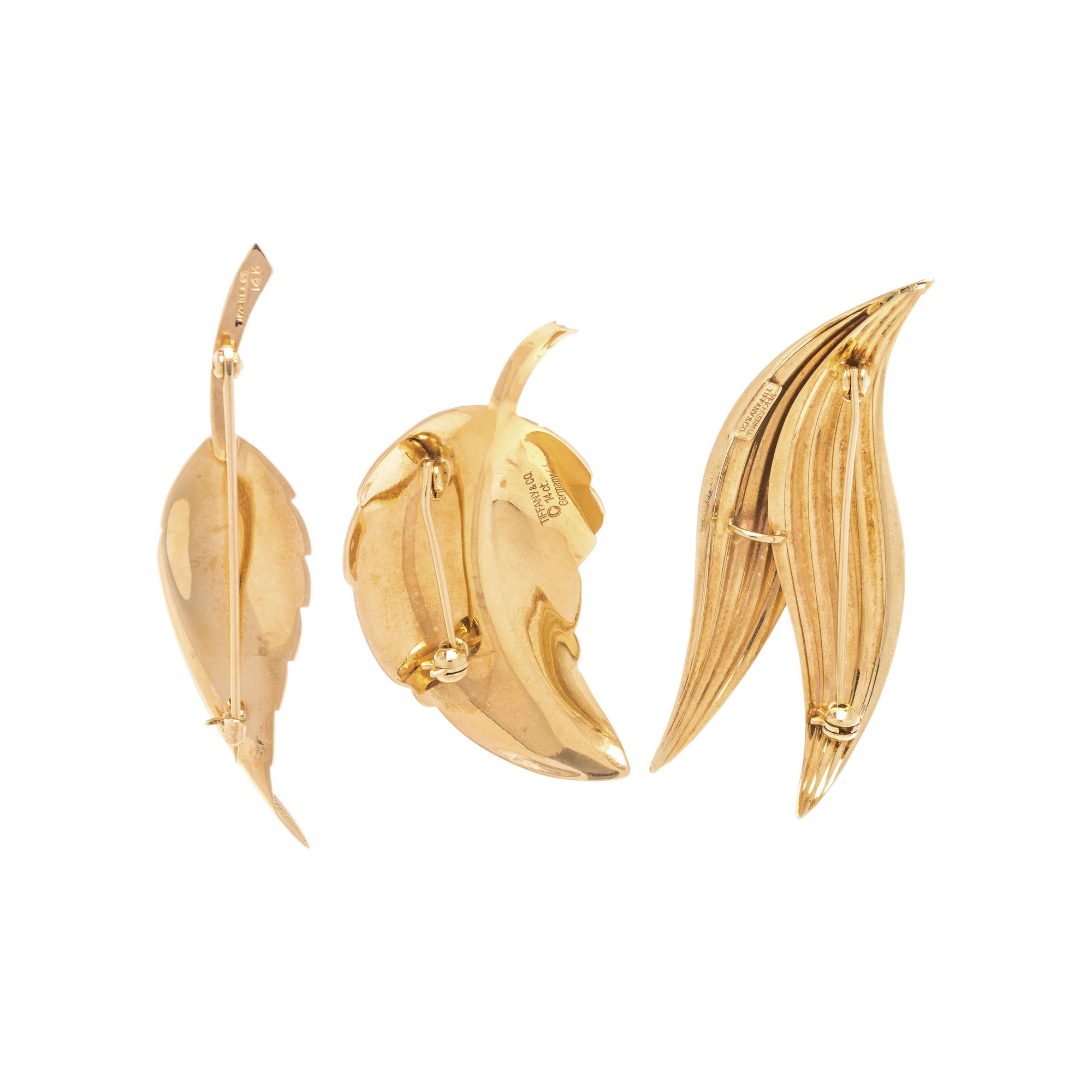 TIFFANY & CO., COLLECTION OF YELLOW GOLD LEAF BROOCHES
