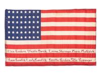 [FLAGS]. 48-star American parade flag identified to eight women, likely honoring their naturalization as US citizens. 1914.