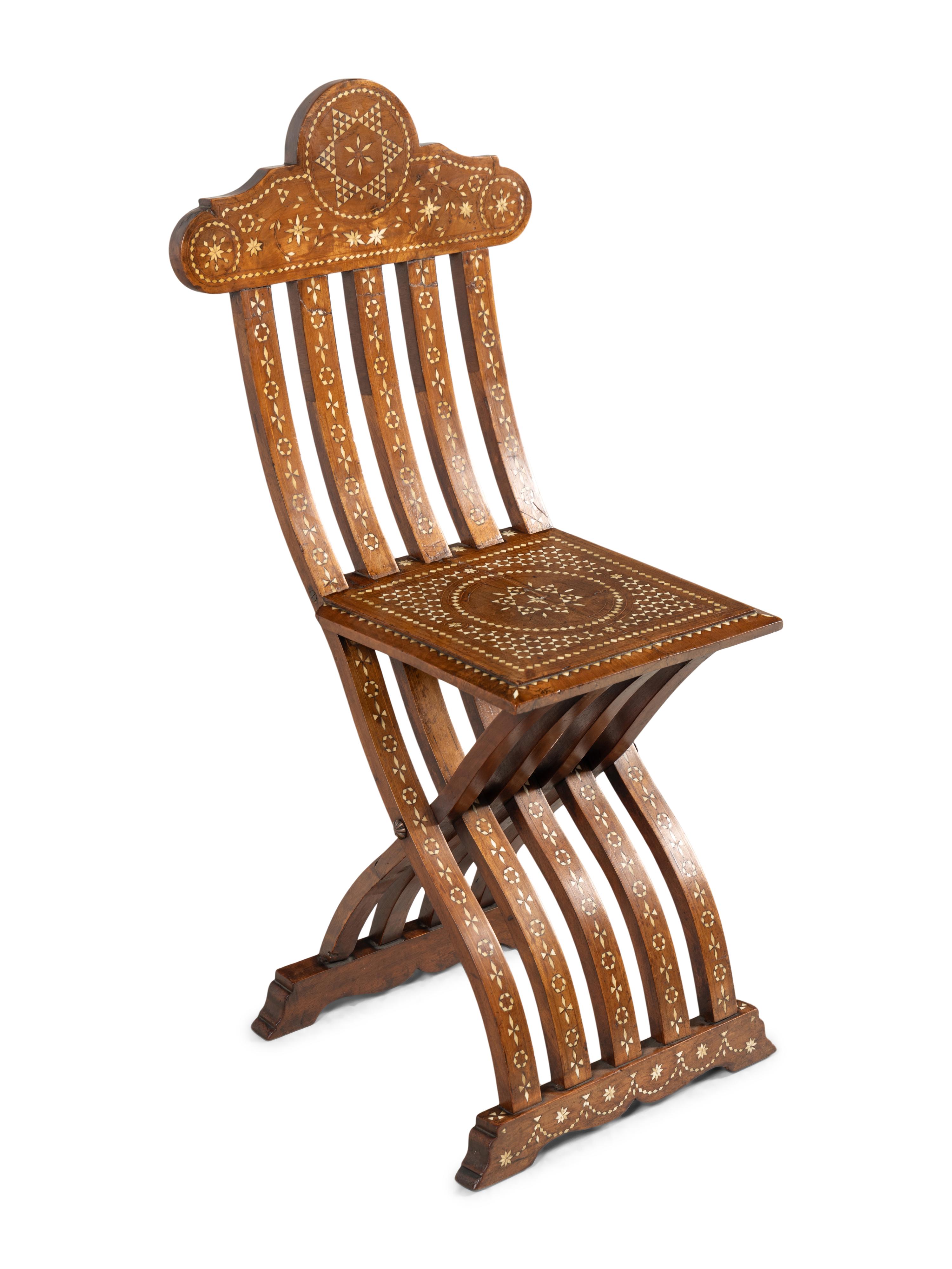 A North Italian Bone-Inlaid Folding Chair