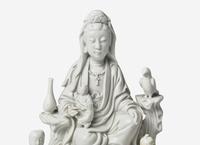 A Chinese Blanc-de-Chine Porcelain Figural Group of Guanyin and Attendants