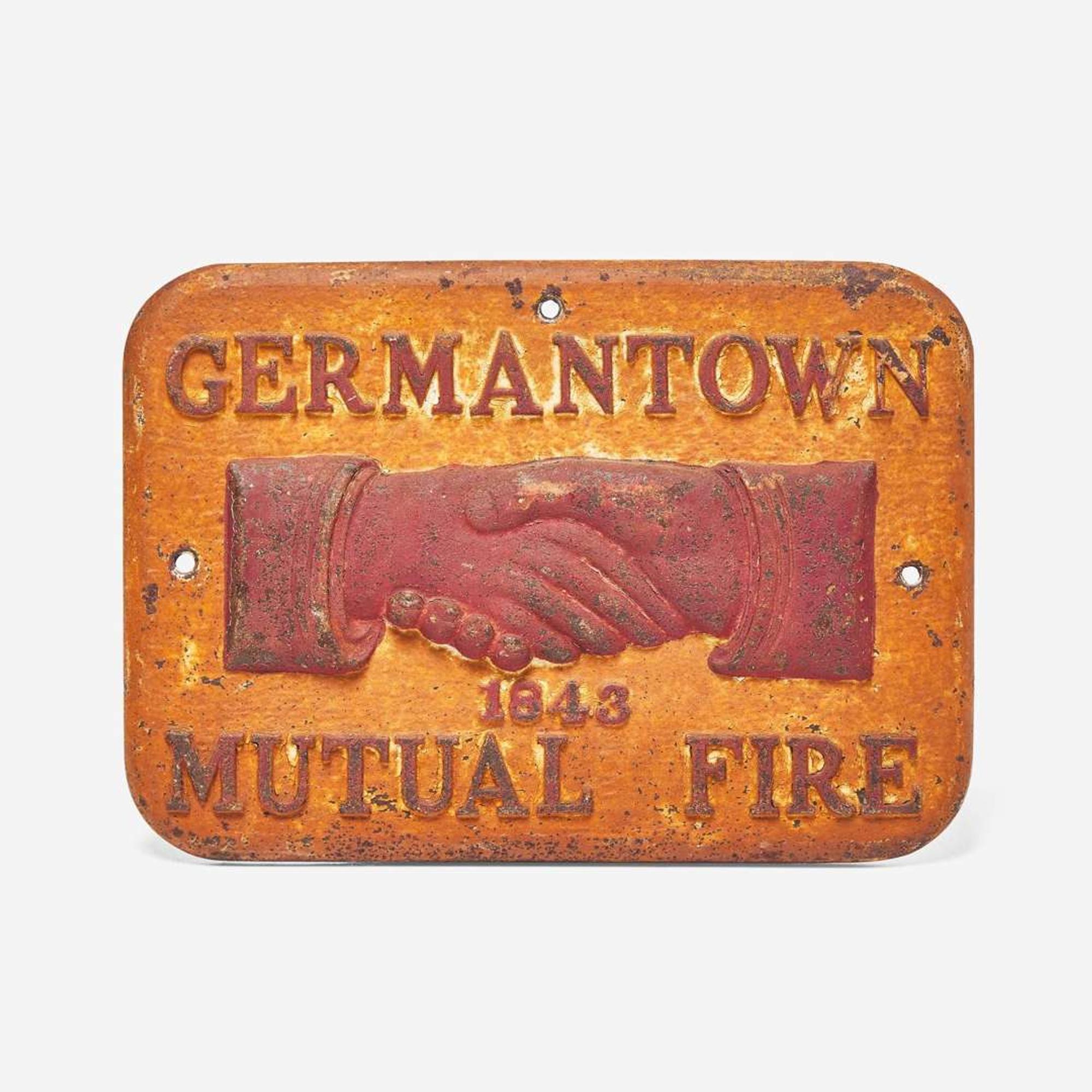 A painted cast iron fire mark for Germantown Mutual Fire Insurance Co. (chartered 1843) Philadelphia, PA, early 20th century