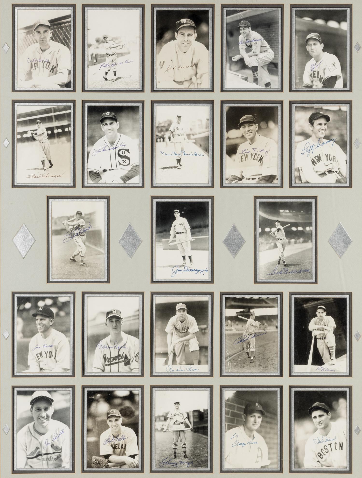 An Impressive Baseball Hall of Fame Signed Autograph Display - 23 Signatures Including Joe DiMaggio and Ted Williams (Beckett Authentication Services Letter),