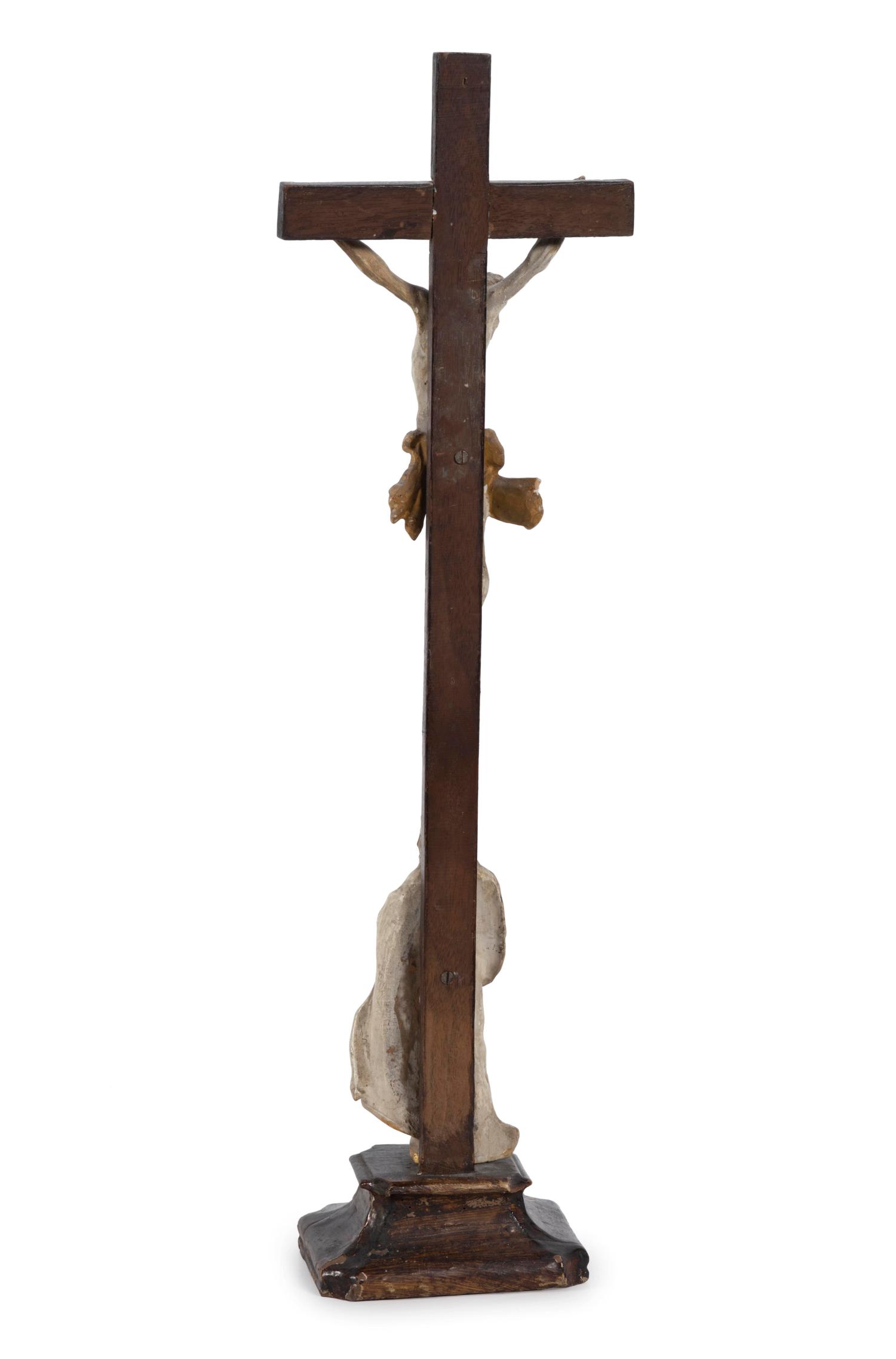 A Continental Painted and Parcel Gilt Crucifix