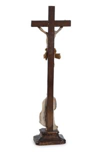 A Continental Painted and Parcel Gilt Crucifix