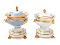 Two Similar Paris Porcelain Covered Sauces on Stands