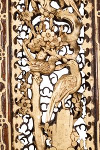 A Pair of Chinese Export Pierce Carved Giltwood Panels