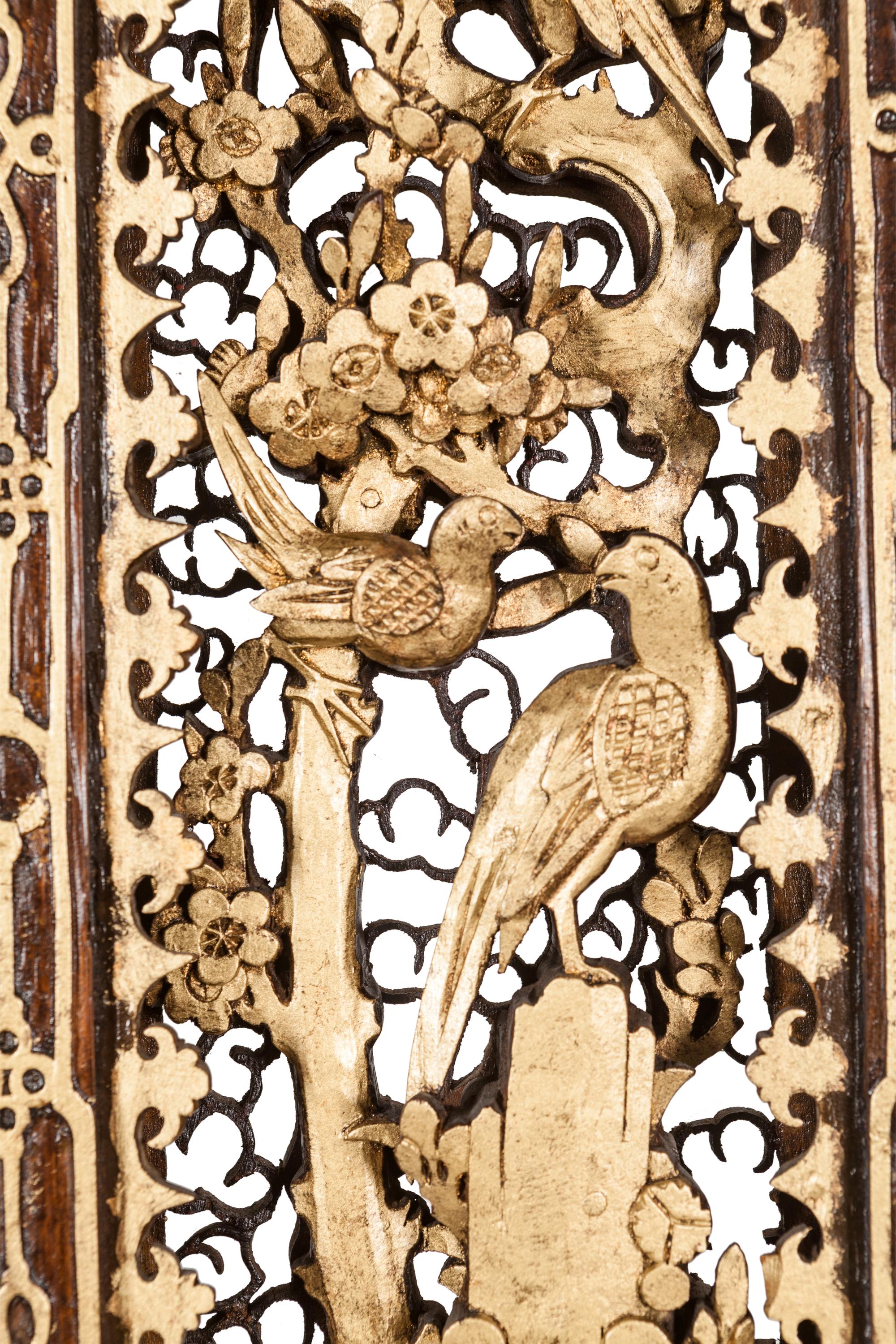 A Pair of Chinese Export Pierce Carved Giltwood Panels