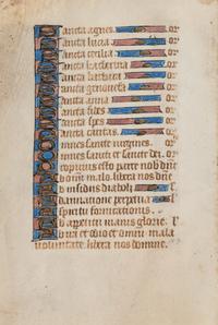 [BOOK OF HOURS]. A group of 25 leaves from medieval and renaissance manuscripts and printed books, including 5 or more from Otto Ege’s Fifty Original Leaves from Medieval Manuscripts. Western Europe: XII-XVI Century [compiled Cleveland, c.1950] and Original Leaves from Famous Bibles: Nine Centuries, 1121-1935 A.D [Compiled Cleveland, c.1950]. Various sizes, including:
