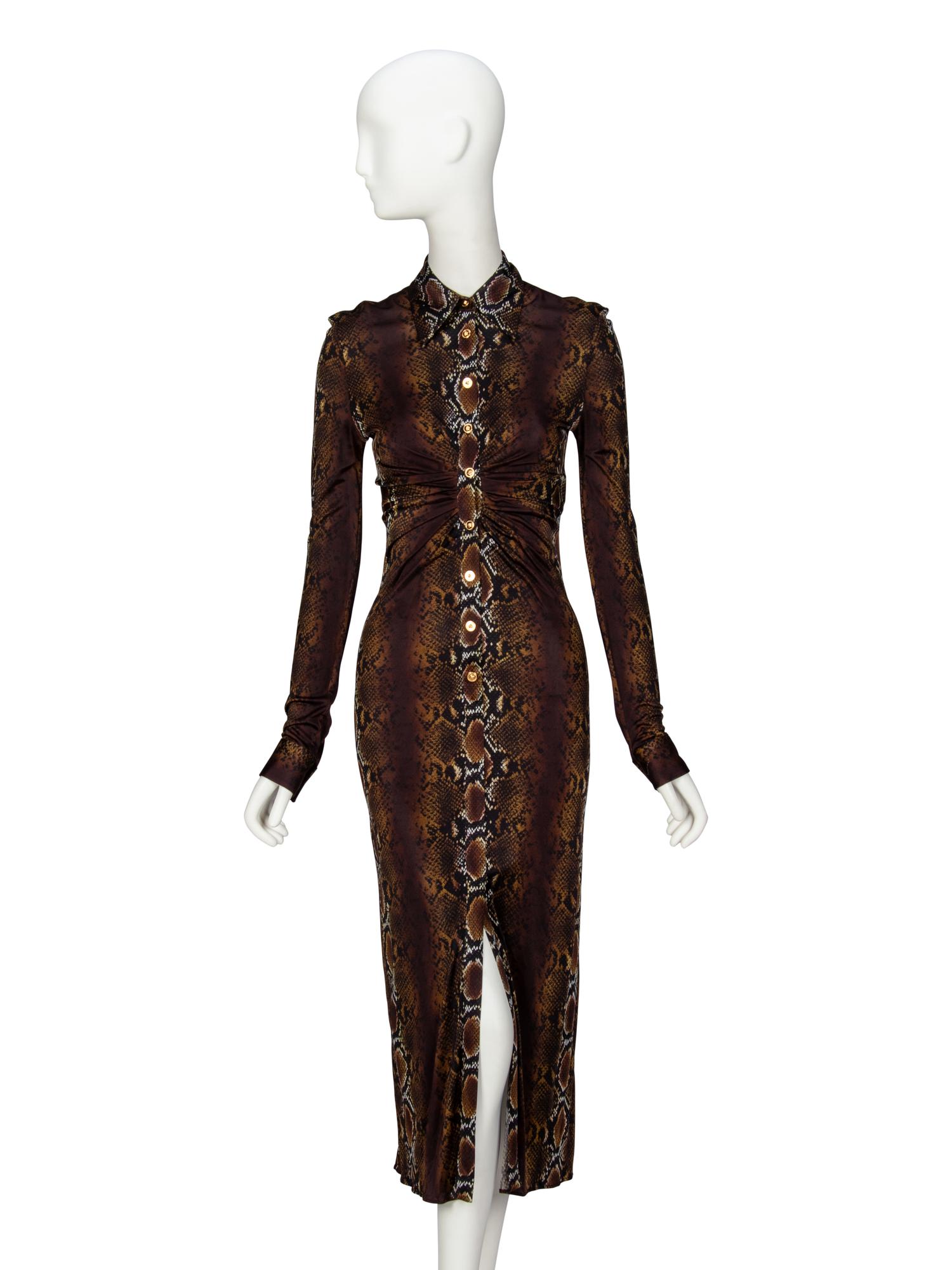 VERSACE, SNAKESKIN PRINT STRETCH DRESS