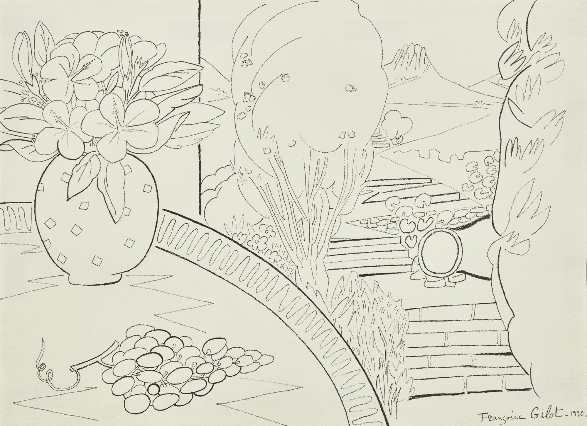 Paysage Grec avec Grappe de Raisin and Bouquet d’hibiscus Dans le Jardin , 1990 (a pair of works)