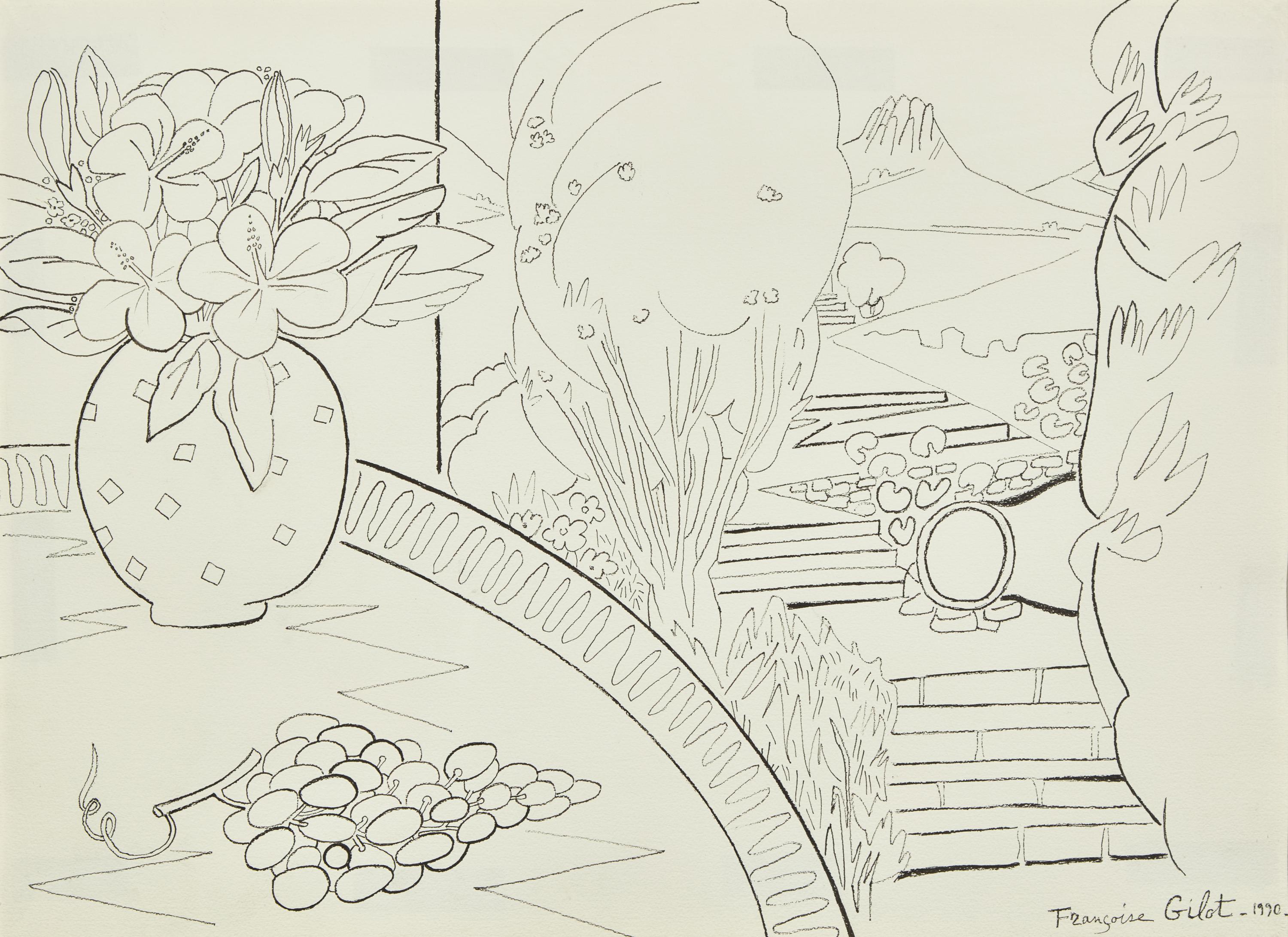 Paysage Grec avec Grappe de Raisin and Bouquet d’hibiscus Dans le Jardin , 1990 (a pair of works)