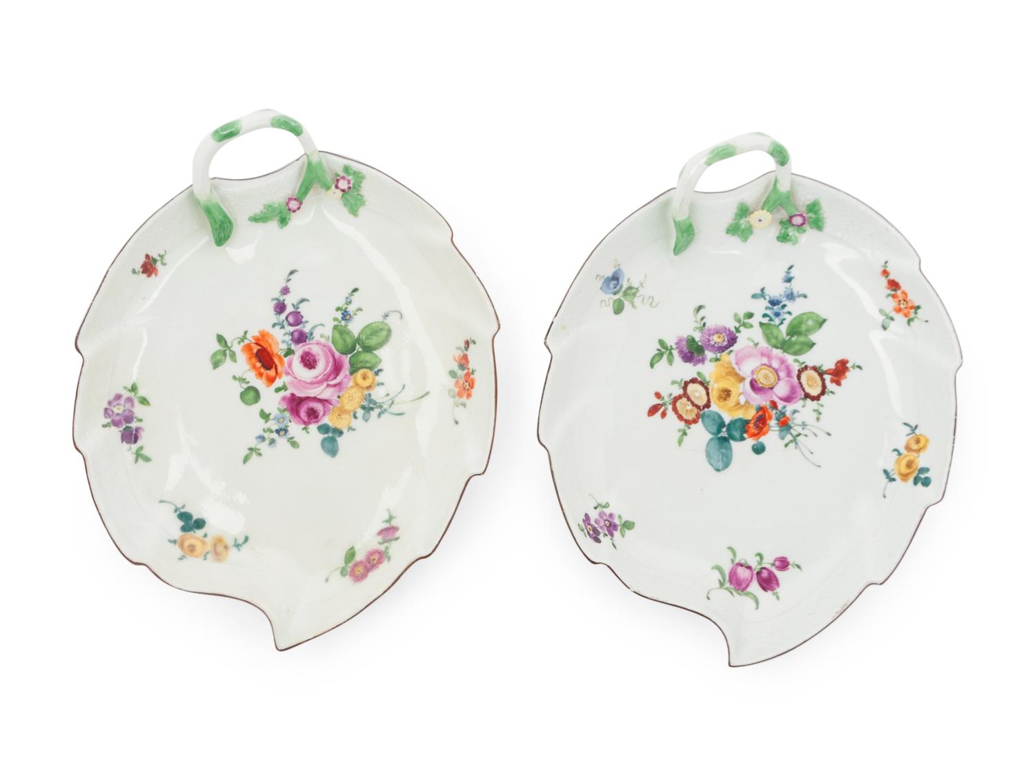 A Pair of Meissen Porcelain Leaf-Form Dishes