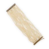 Seed Pearl, Diamond, and Yellow Gold Bracelet
