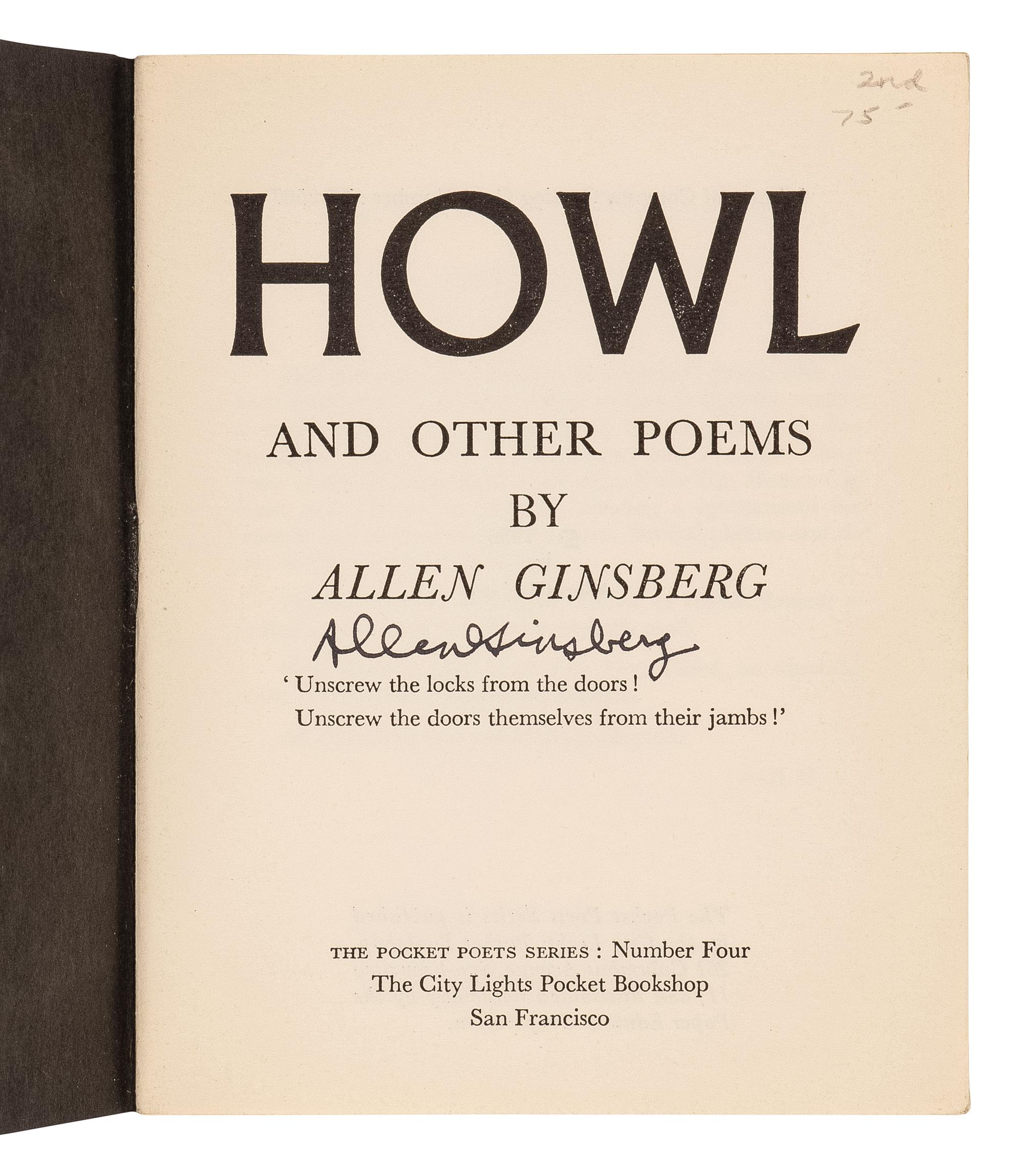 GINSBERG, Allen (1926-1997). Howl and Other Poems . San Francisco: City Lights Pocket Bookshop, [1956].