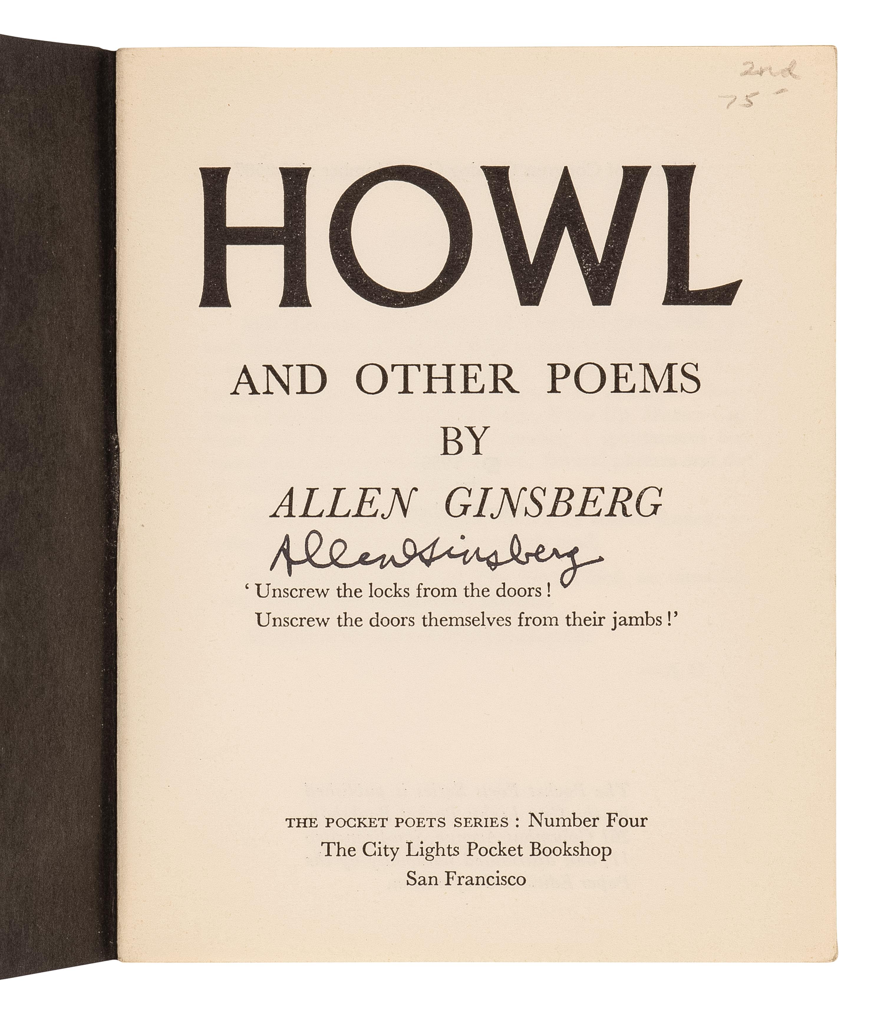 GINSBERG, Allen (1926-1997). Howl and Other Poems . San Francisco: City Lights Pocket Bookshop, [1956].