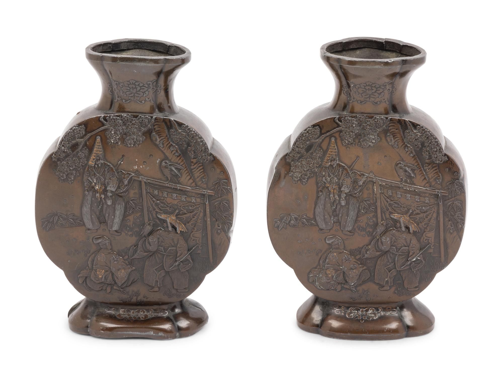 Two Japanese Bronze Vases
