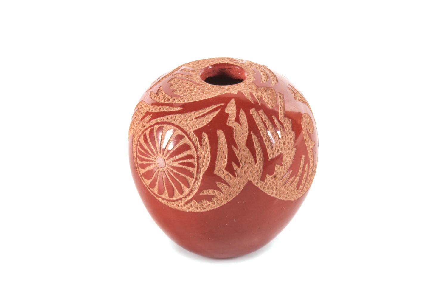 Grace Medicine Flower (Santa Clara, b. 1938) Miniature Redware Seed Jar Height 1 1/2 x diameter 1 1/2 inches