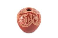Grace Medicine Flower (Santa Clara, b. 1938) Miniature Redware Seed Jar Height 1 1/2 x diameter 1 1/2 inches
