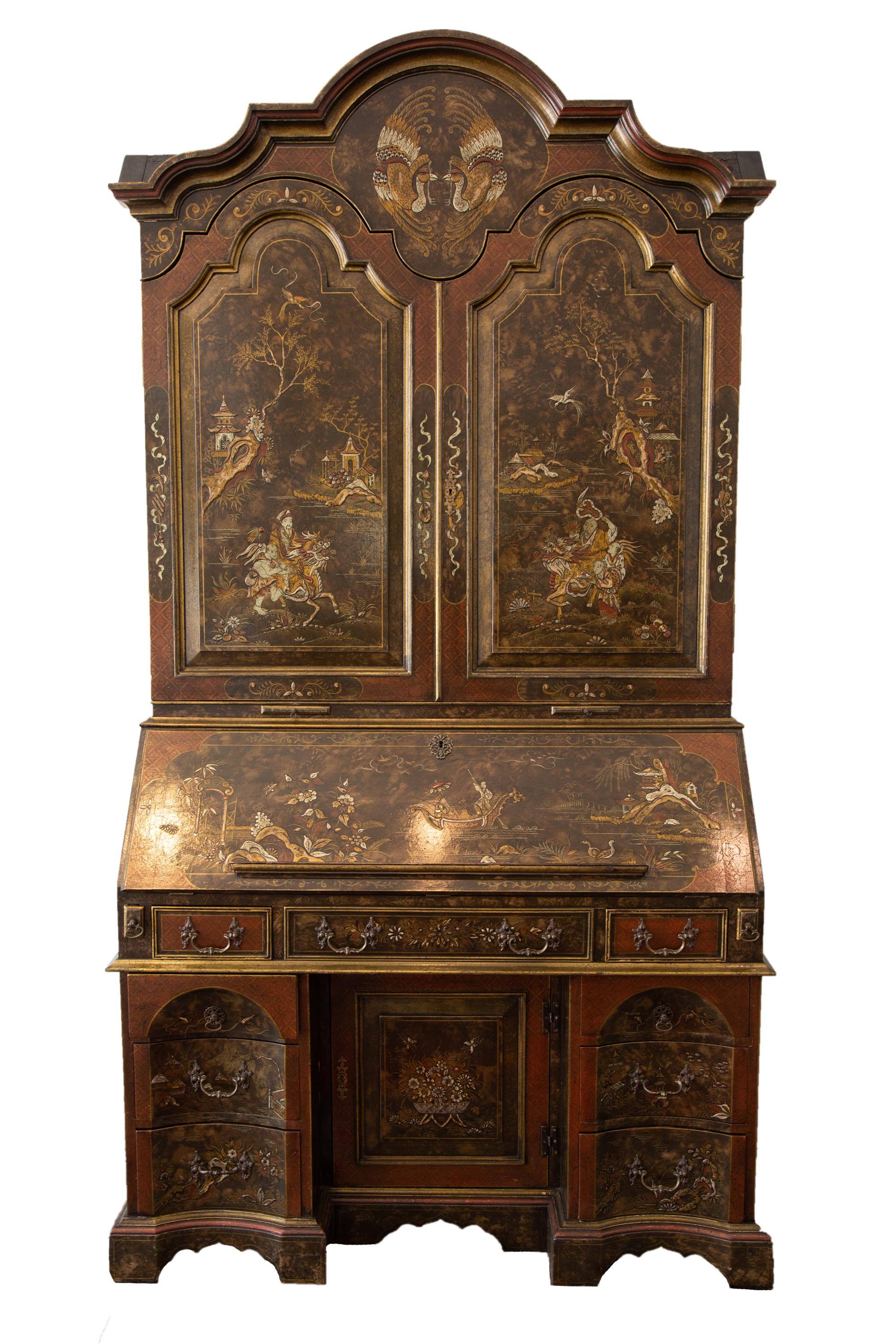 A George II Style Chinoiserie Lacquered Secretary Bookcase