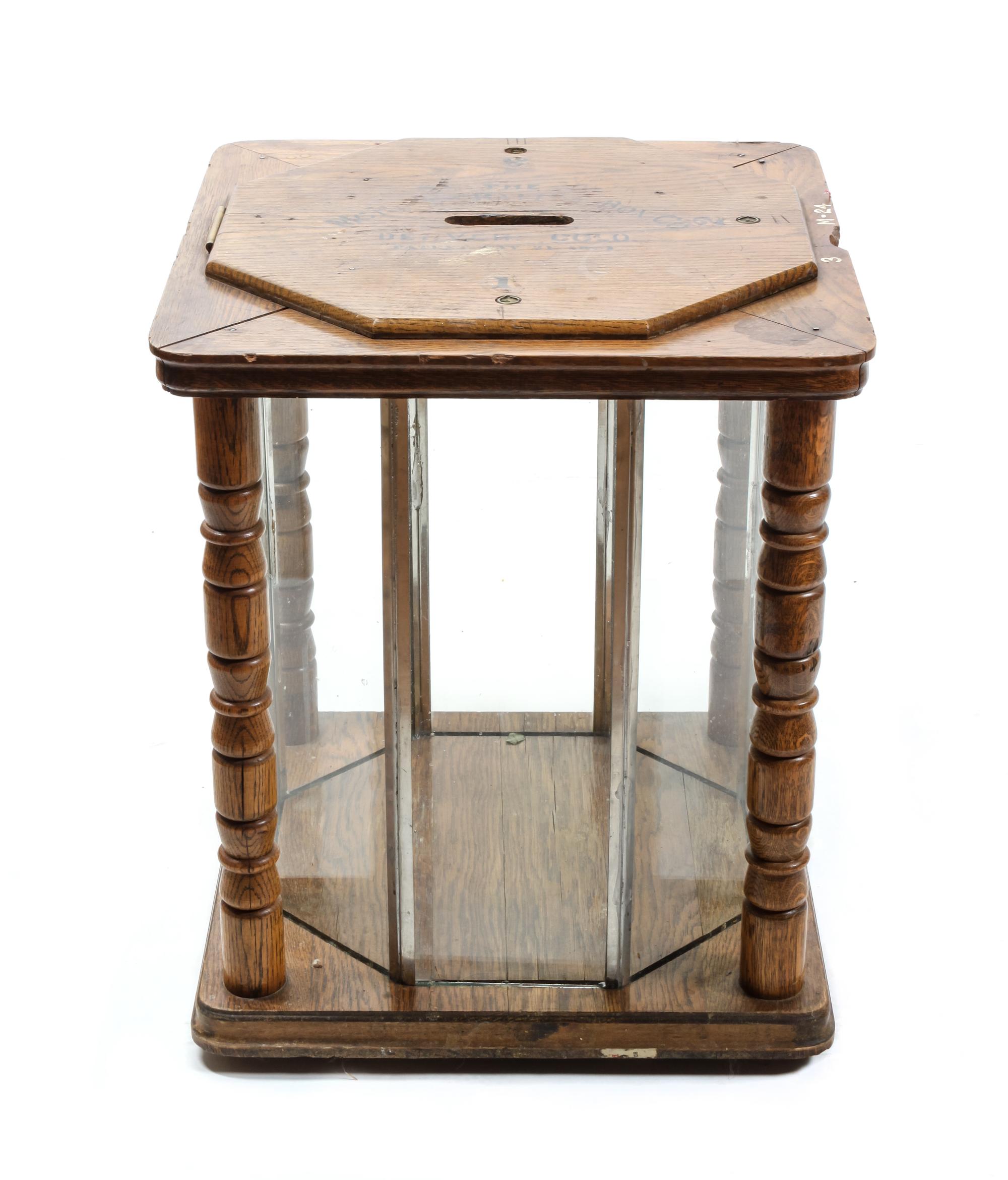 American Oak Railway Ticket Box Height 21 x width 17 1/2 x depth 17 1/2 inches