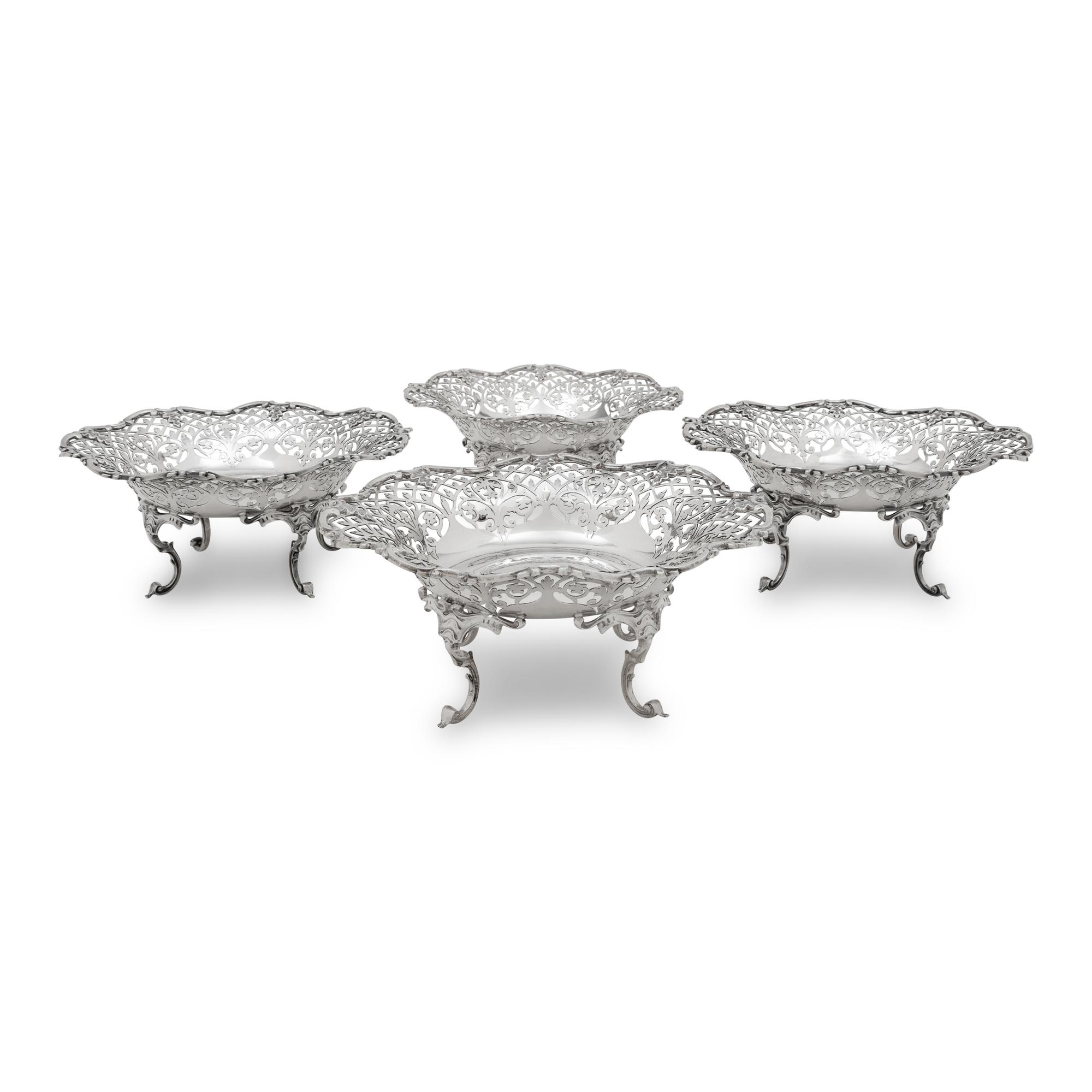 A Set of Four Scottish Edwardian Silver Reticulated Bowls