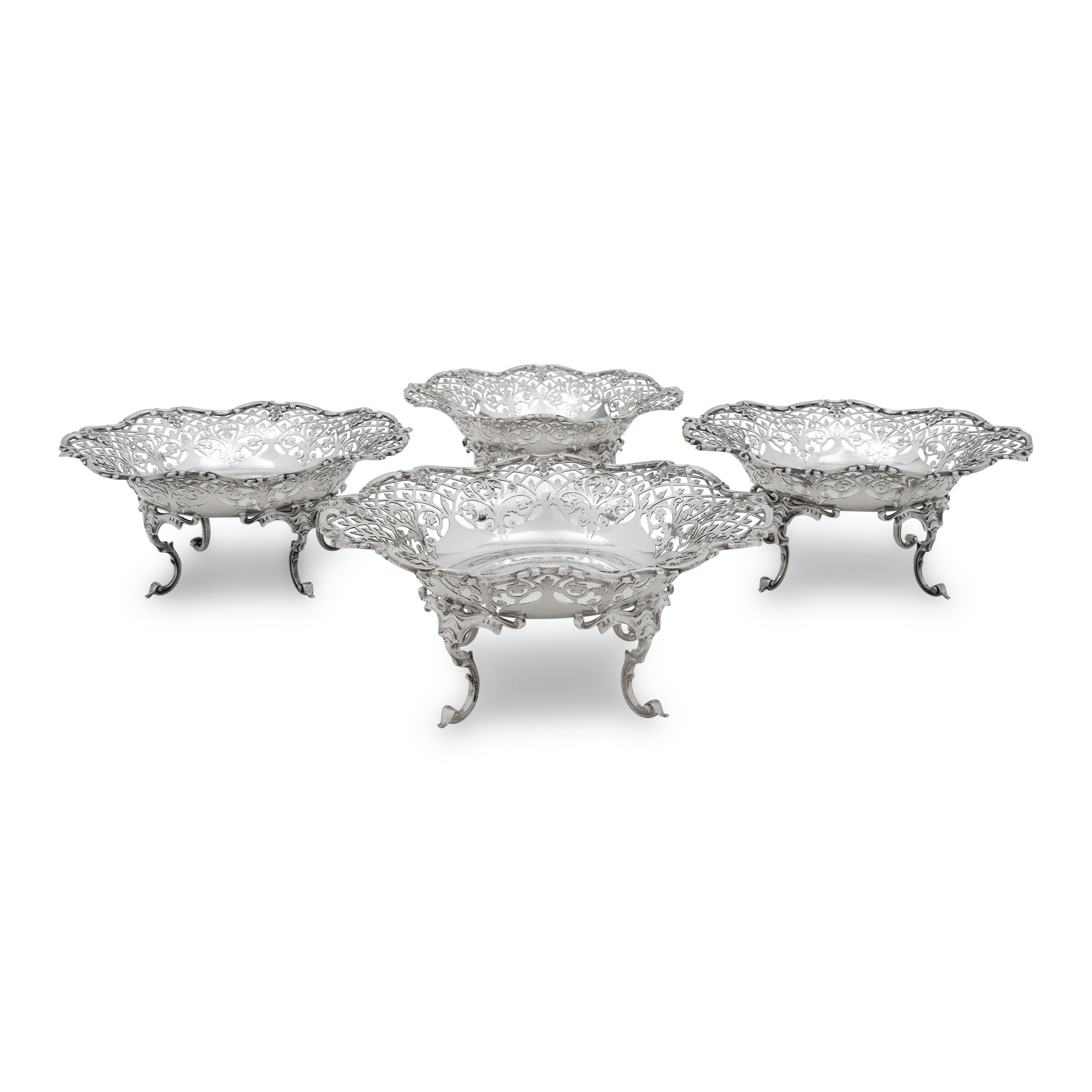 A Set of Four Scottish Edwardian Silver Reticulated Bowls