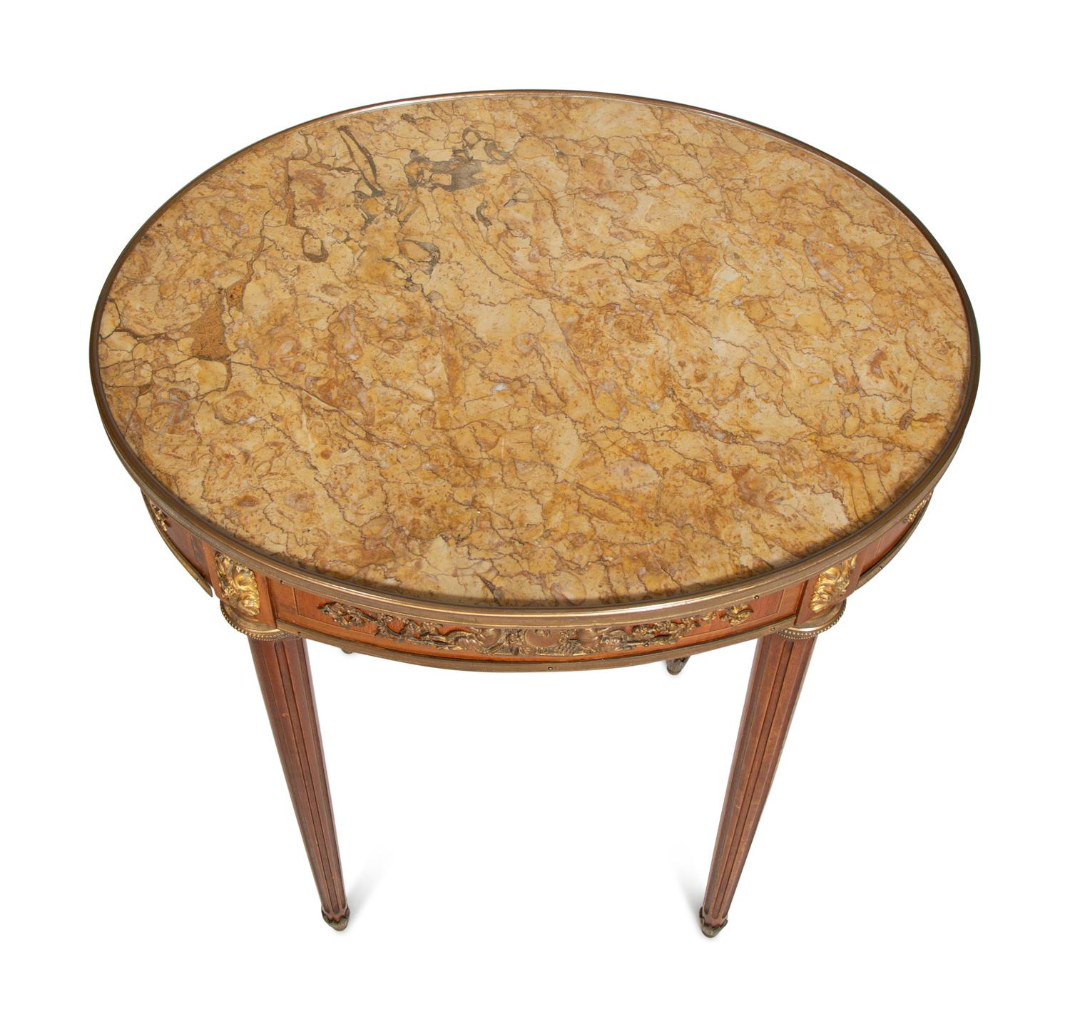 A Louis XVI Style Bronze Mounted Marble-Top Side Table