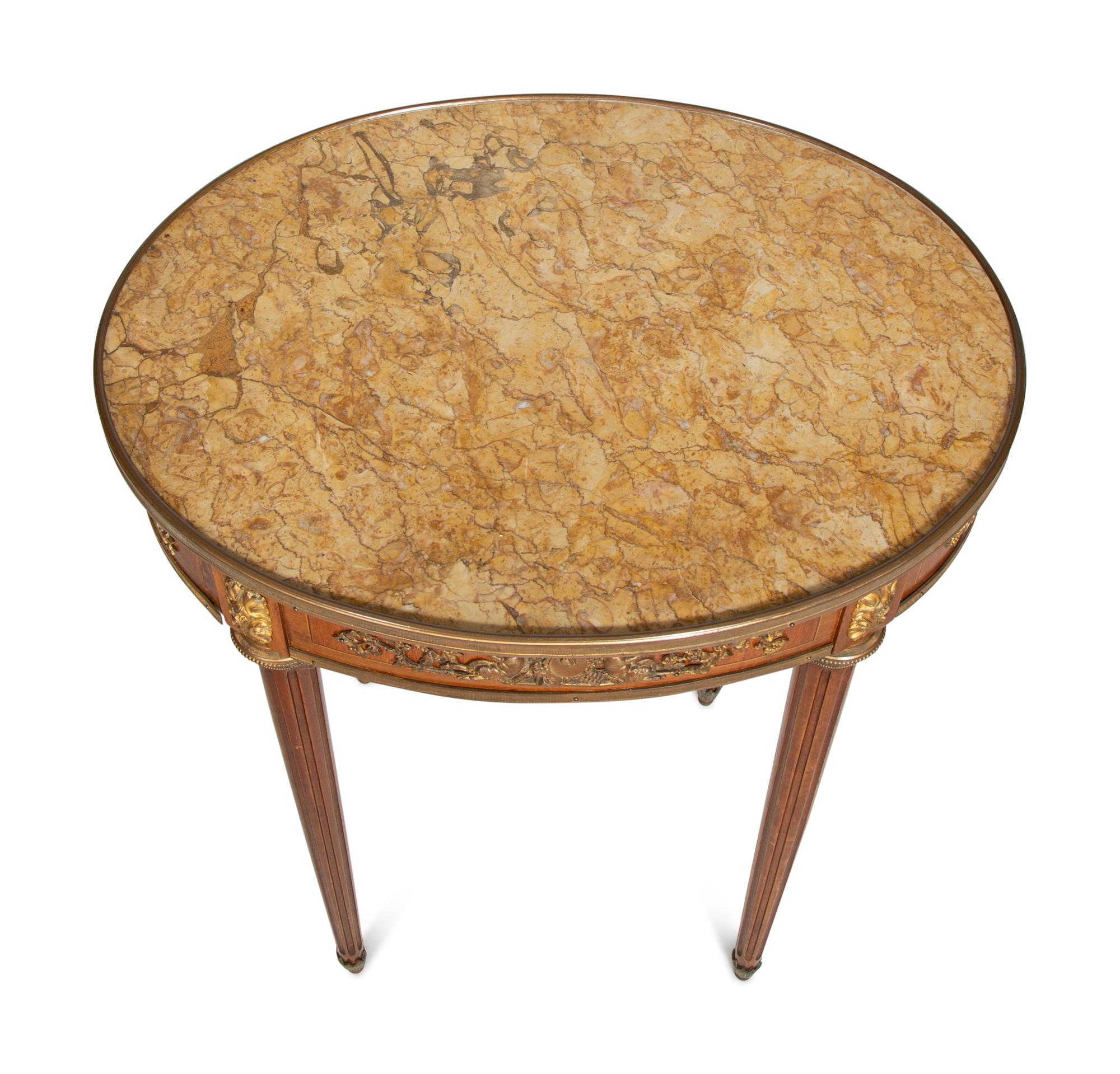A Louis XVI Style Bronze Mounted Marble-Top Side Table